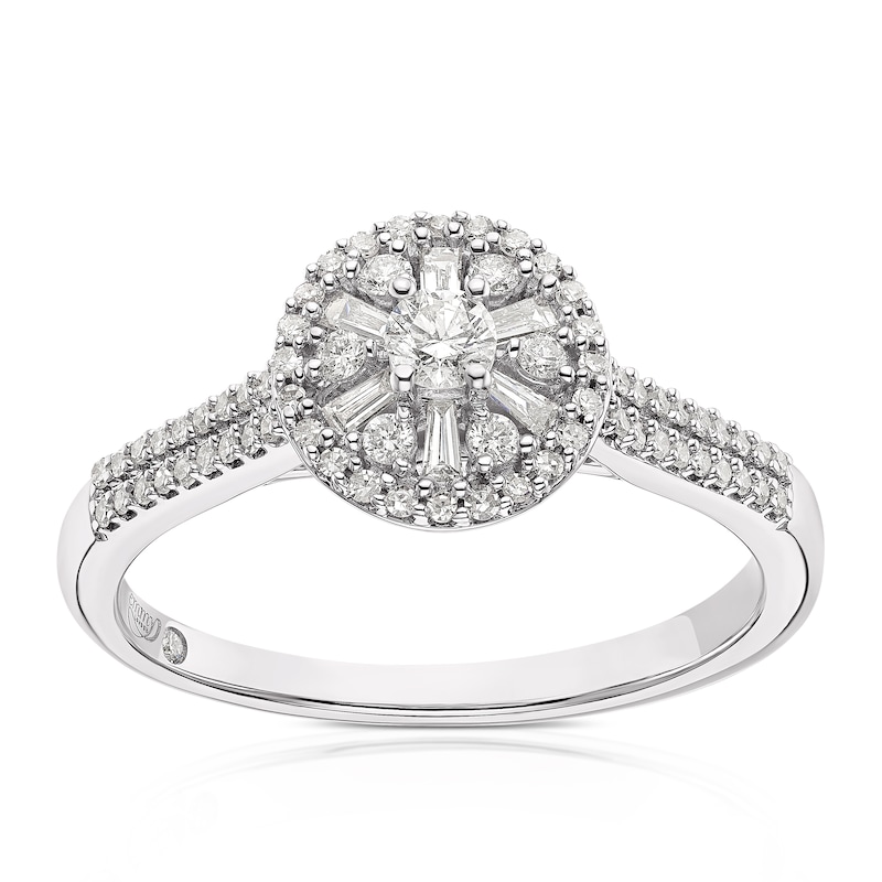 Main Image 1 of Emmy London 9ct White Gold 0.33ct Diamond Round & Baguette Cluster Ring