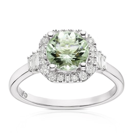 Emmy London 9ct White Gold 0.25ct Diamond & Green Amethyst Halo Ring