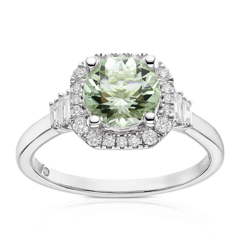 Main Image 1 of Emmy London 9ct White Gold 0.25ct Diamond & Green Amethyst Halo Ring