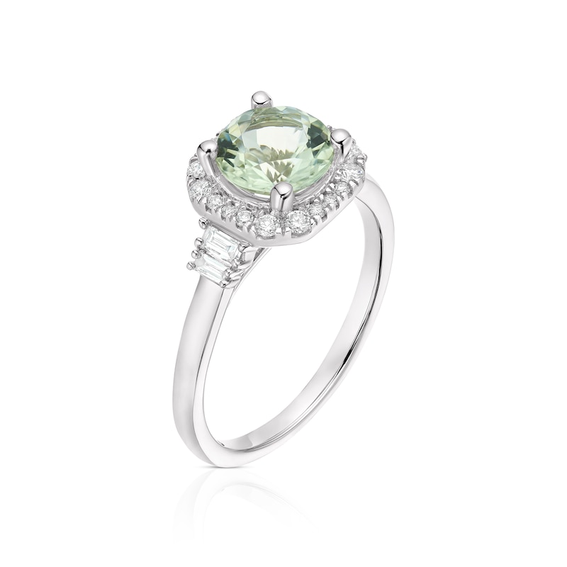 Emmy London 9ct White Gold 0.25ct Diamond & Green Amethyst Halo Ring