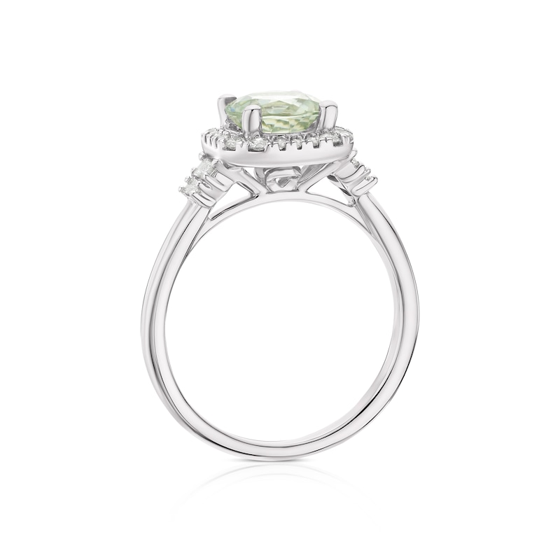 Emmy London 9ct White Gold 0.25ct Diamond & Green Amethyst Halo Ring
