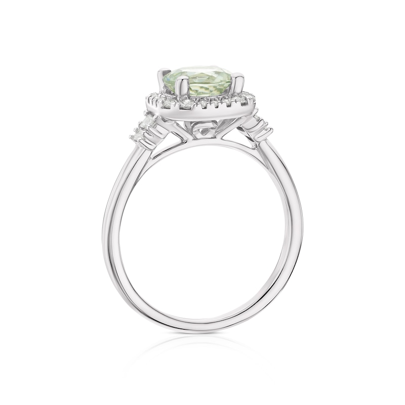 Main Image 3 of Emmy London 9ct White Gold 0.25ct Diamond & Green Amethyst Halo Ring