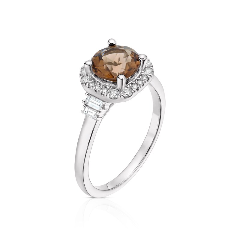 Main Image 2 of Emmy London 9ct White Gold 0.25ct Diamond & Smoky Quartz Halo Ring