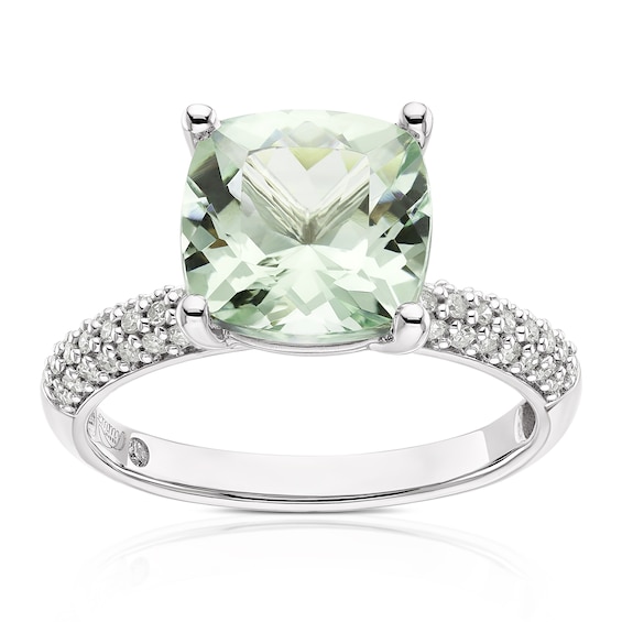 Emmy London 9ct White Gold 0.25ct Diamond and Green Quartz S
