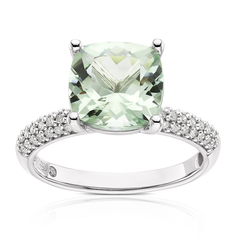 Emmy London 9ct White Gold 0.25ct Diamond & Green Quartz Solitaire Ring