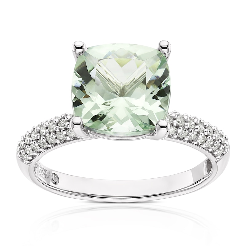 Main Image 1 of Emmy London 9ct White Gold 0.25ct Diamond & Green Quartz Solitaire Ring