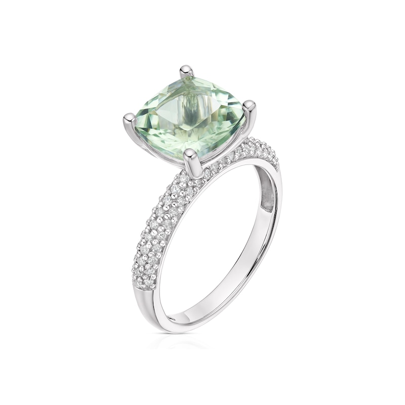 Emmy London 9ct White Gold 0.25ct Diamond & Green Quartz Solitaire Ring
