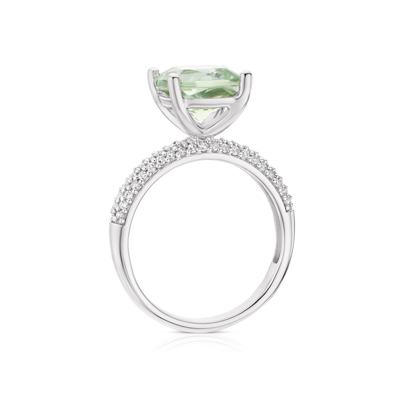 Emmy London 9ct White Gold 0.25ct Diamond & Green Quartz Solitaire Ring