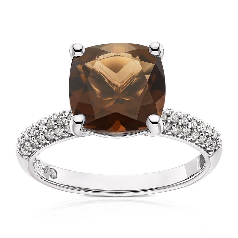Main Image 1 of Emmy London 9ct White Gold 0.25ct Diamond & Smoky Quartz Solitaire Ring