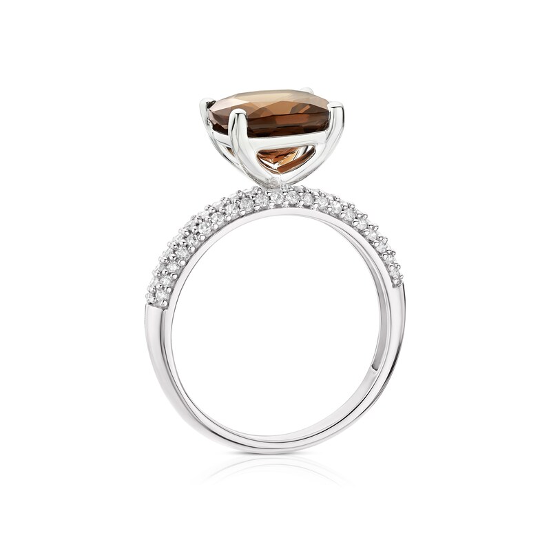 Main Image 3 of Emmy London 9ct White Gold 0.25ct Diamond & Smoky Quartz Solitaire Ring