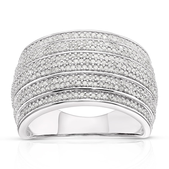 9ct White Gold 0.68ct Diamond Wide Ring