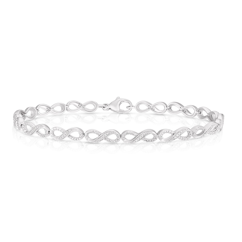 Main Image 1 of Sterling Silver 0.10ct Diamond Infinity 7.3" Bracelet