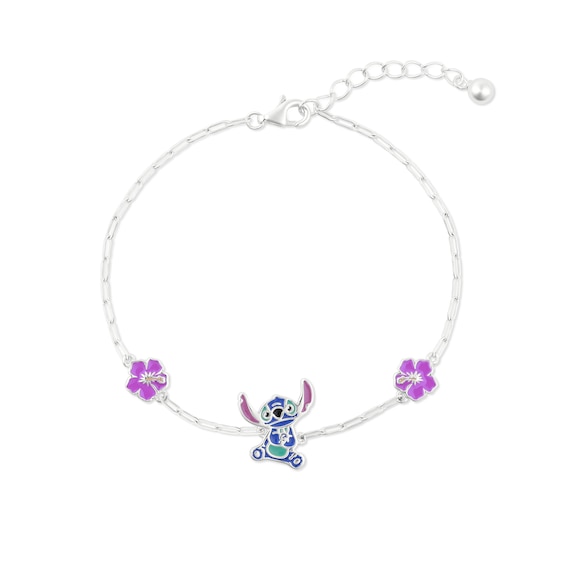 Disney Sterling Silver Stitch Enamel Charm 6.5+1 Bracelet