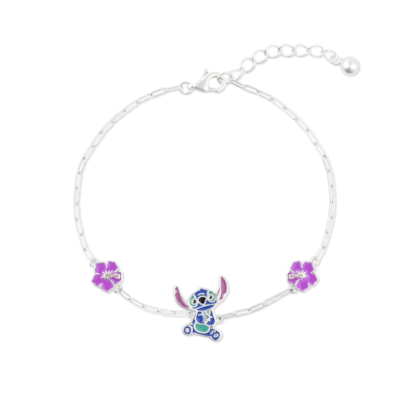 Main Image 1 of Disney Sterling Silver Stitch Enamel Charm 6.5"+1" Bracelet