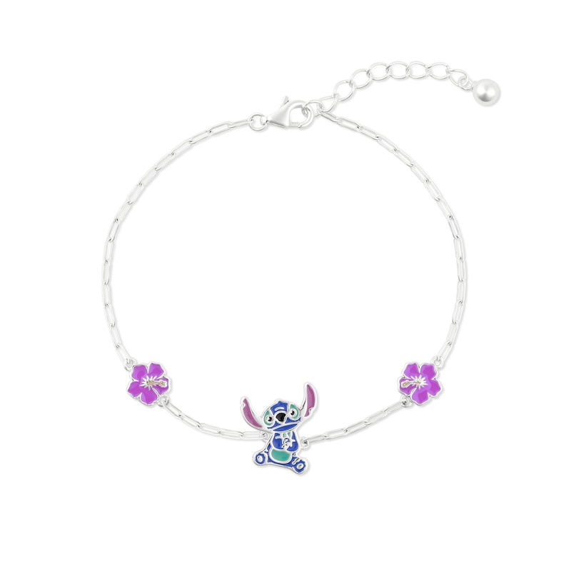 Disney Sterling Silver Stitch Enamel Charm 6.5"+1" Bracelet