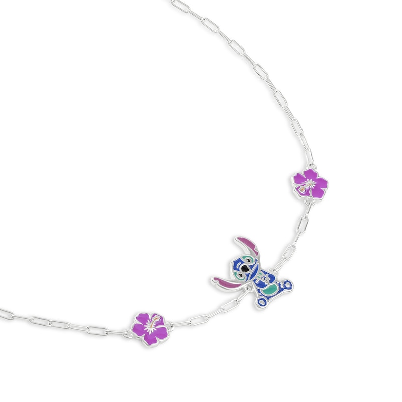 Main Image 2 of Disney Sterling Silver Stitch Enamel Charm 6.5"+1" Bracelet