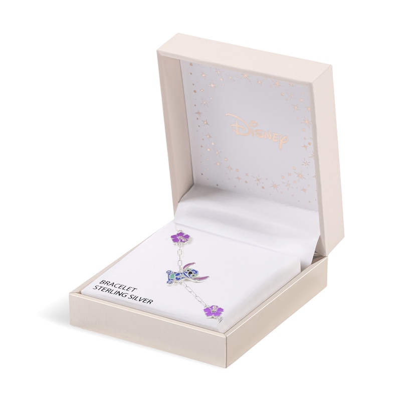 Main Image 4 of Disney Sterling Silver Stitch Enamel Charm 6.5"+1" Bracelet
