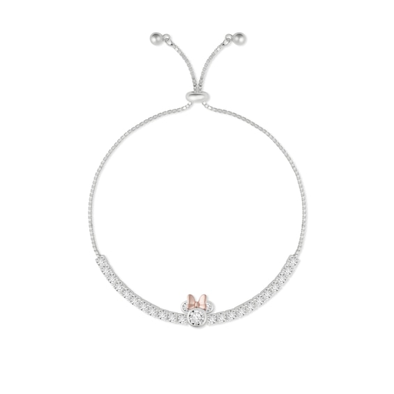 Disney Sterling Silver Minnie Mouse Cubiz Zirconia Lariat Br