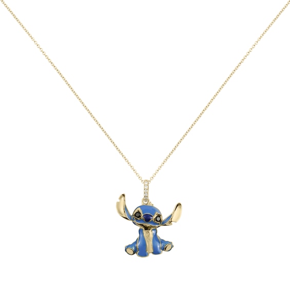 Disney Sterling Silver Tri Tone Cubic Zirconia Stitch Pendan