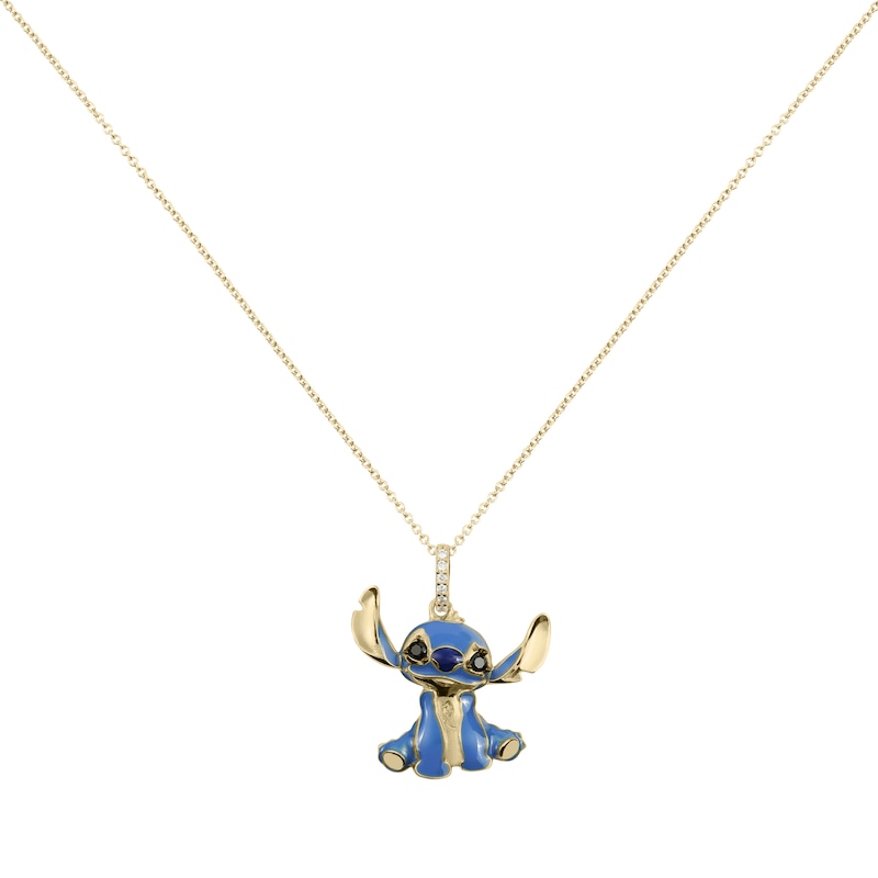 Main Image 1 of Disney Sterling Silver Tri Tone Cubic Zirconia Stitch Pendant 18" Necklace