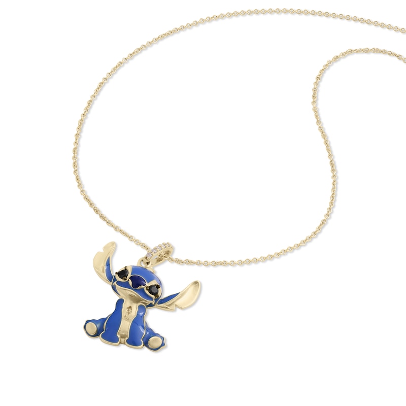 Main Image 2 of Disney Sterling Silver Tri Tone Cubic Zirconia Stitch Pendant 18" Necklace