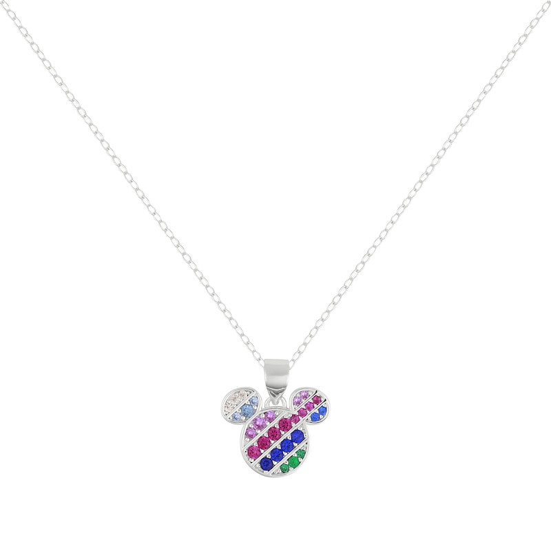 Disney Sterling Silver Diagonal Nano Rainbow CZ Pendant 18" Necklace