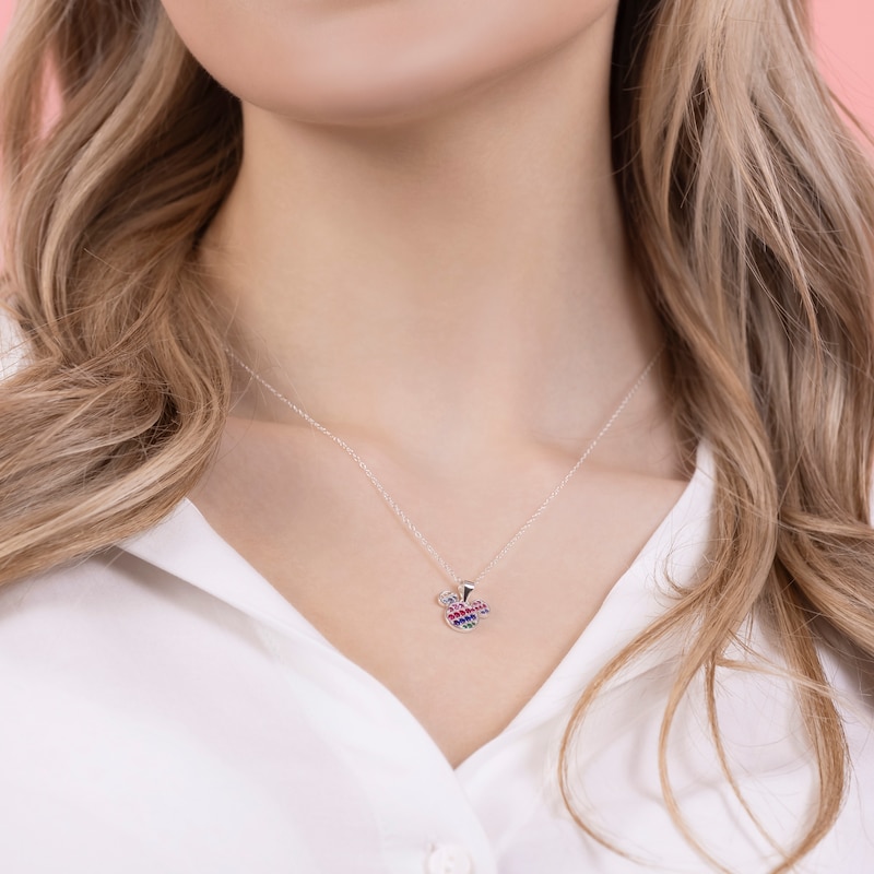 Main Image 3 of Disney Sterling Silver Diagonal Nano Rainbow CZ Pendant 18" Necklace