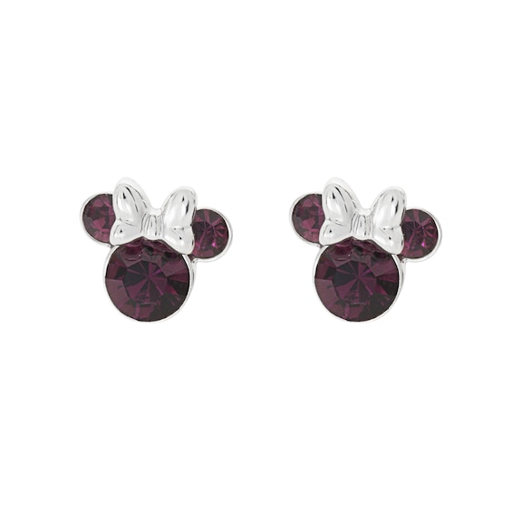 Disney Minnie Mouse Sterling Silver February Birthstone Crystal Earrings