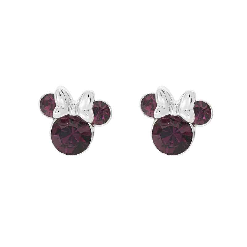 Main Image 1 of Disney Minnie Mouse Sterling Silver February Birthstone Crystal Earrings