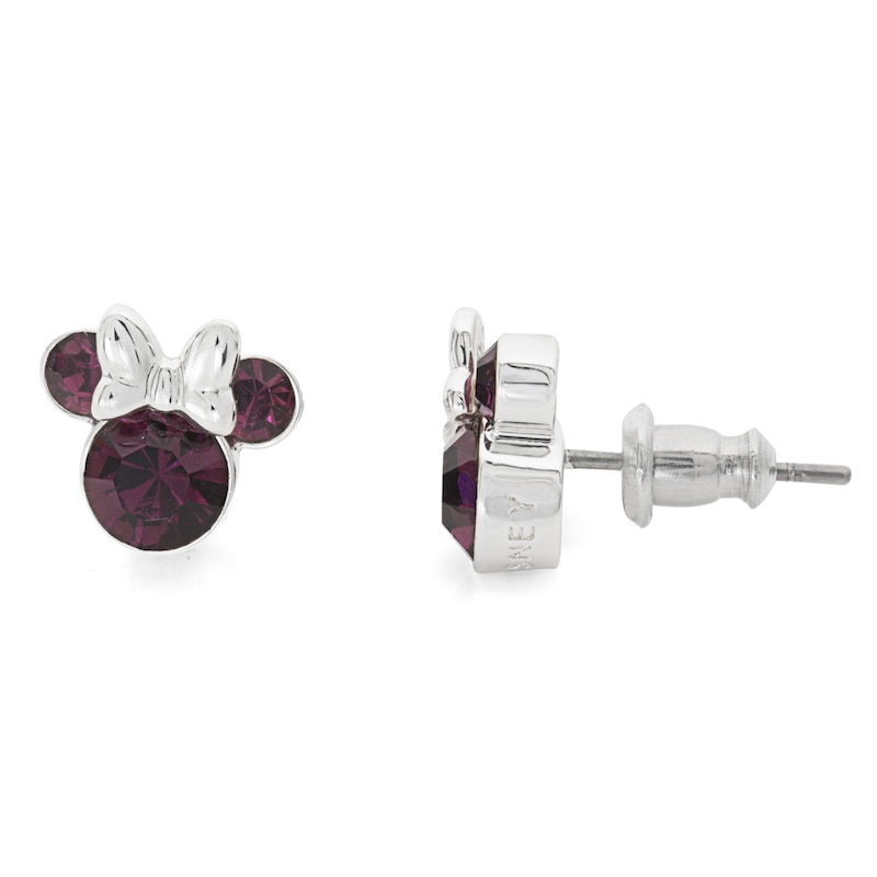 Main Image 2 of Disney Minnie Mouse Sterling Silver February Birthstone Crystal Earrings
