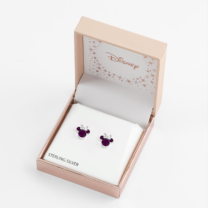 Main Image 5 of Disney Minnie Mouse Sterling Silver February Birthstone Crystal Earrings