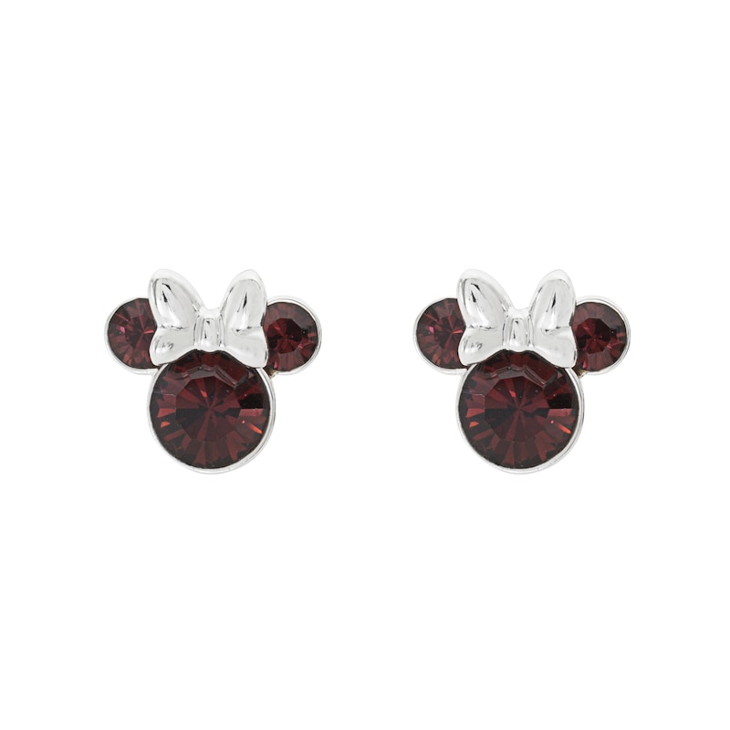 Disney Minnie Mouse Sterling Silver January Birthstone Crystal Earrings