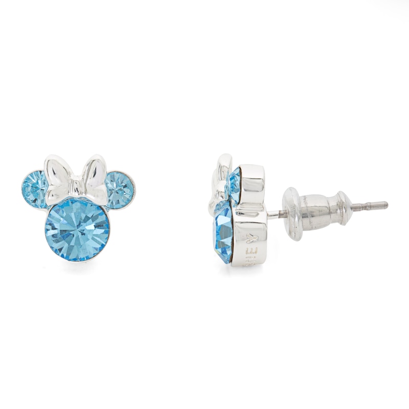 Main Image 2 of Disney Minnie Mouse Sterling Silver March Birthstone Crystal Earrings