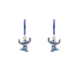 Disney Sterling Silver Stitch Enamel Charm Hoop Earrings