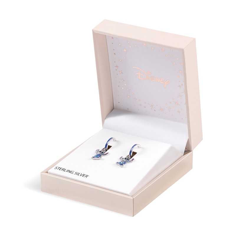 Main Image 2 of Disney Sterling Silver Stitch Enamel Charm Hoop Earrings