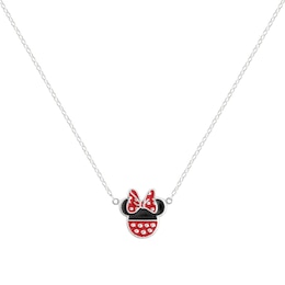 Disney Sterling Silver Minnie Mouse Enamel Pendant Necklace