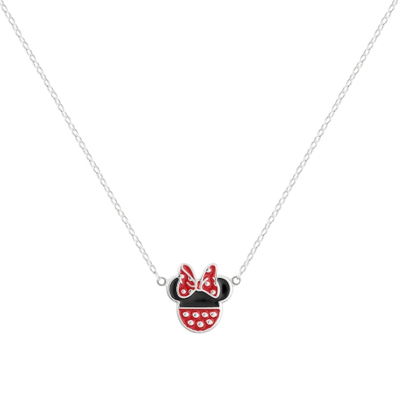 Disney Sterling Silver Minnie Mouse Enamel Pendant Necklace