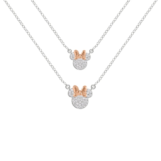 Disney Minnie Mouse Two Tone Plated CZ Mother & Daughter Necklace Set