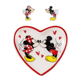 Silver Tone Mickey & Minnie Mouse Stud Earring & Trinket Set