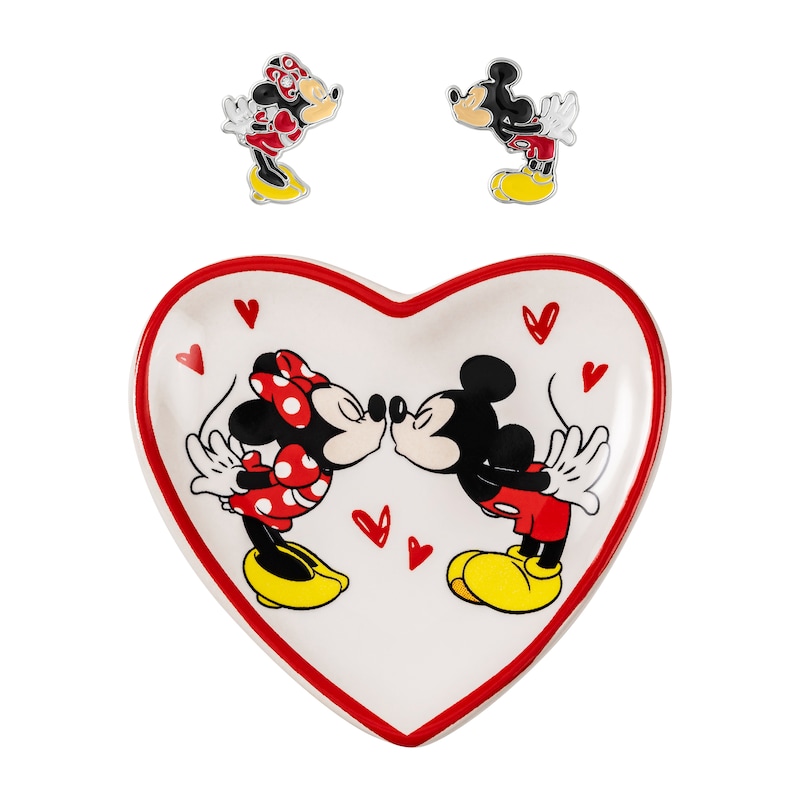 Main Image 1 of Silver Tone Mickey & Minnie Mouse Stud Earring & Trinket Set