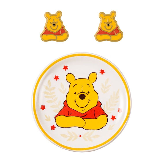 Gold Tone Winnie The Pooh Stud Earring and Trinket Set