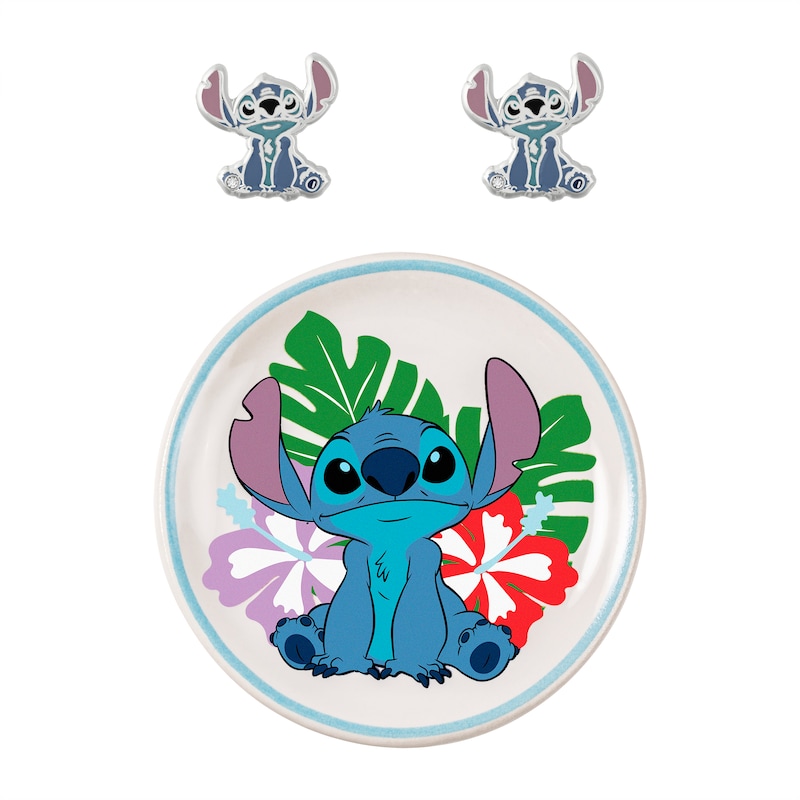 Main Image 1 of Silver Tone Disney Stitch Stud Earrings & Trinket Set