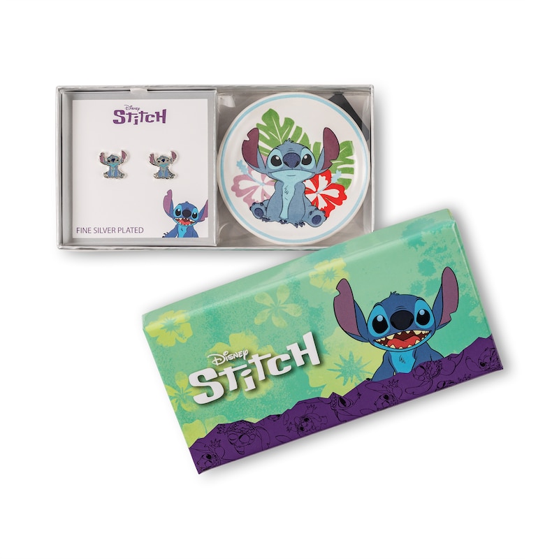 Main Image 5 of Silver Tone Disney Stitch Stud Earrings & Trinket Set