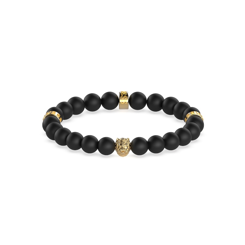 Main Image 1 of Guess Men's Stainless Steel Gold Tone Features Black Beaded Bracelet
