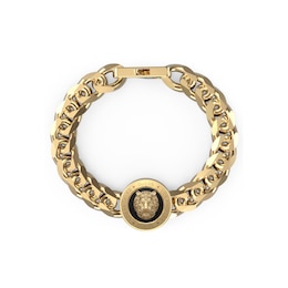 Guess Men's Stainless Steel Gold Tone Lion Coin Curb Chain Bracelet
