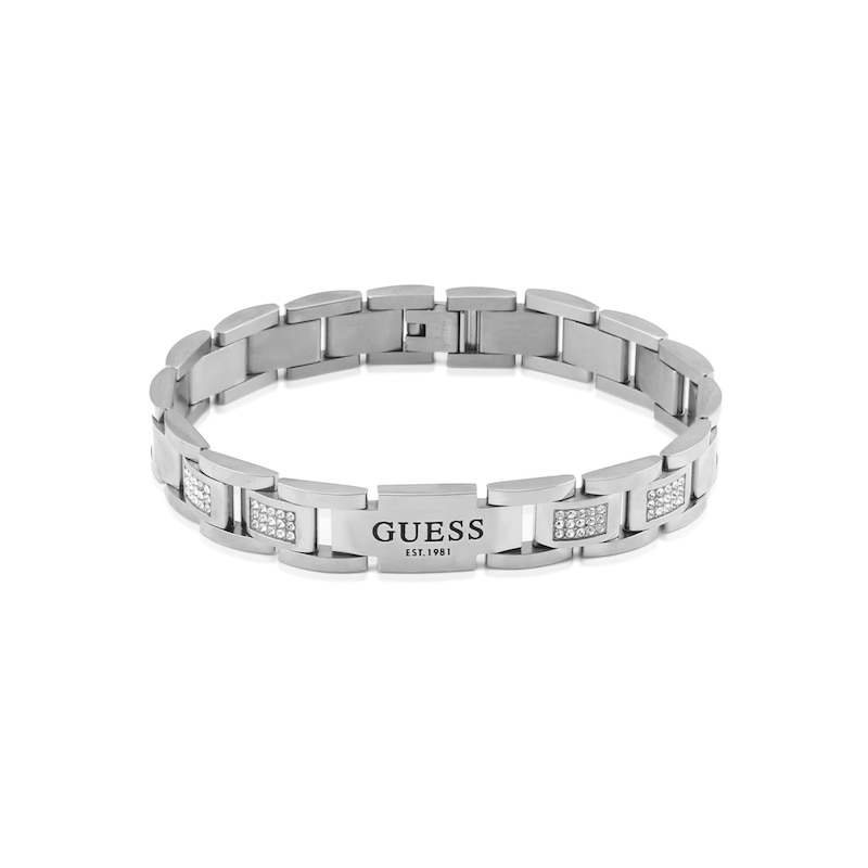 Guess Men's Stainless Steel Crystal 12mm Flat Chain Bracelet