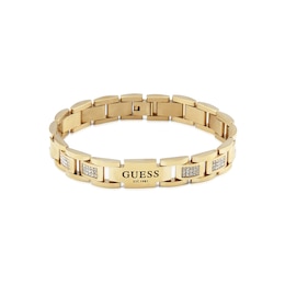 Guess Men's Stainless Steel Gold Tone Crystal Flat Chain Bracelet