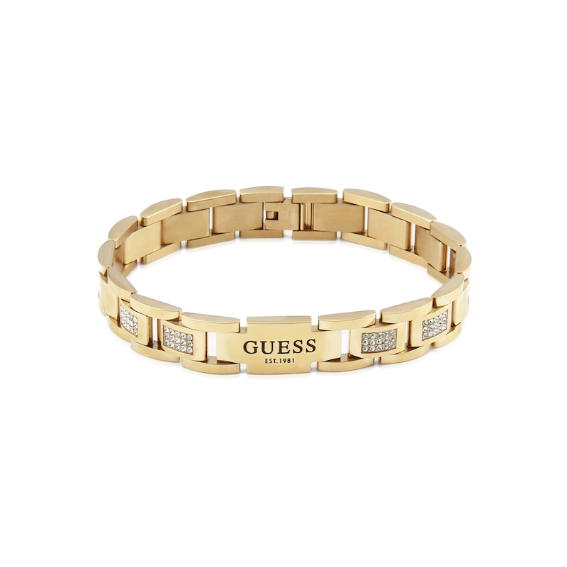 Main Image 1 of Guess Men's Stainless Steel Gold Tone Crystal Flat Chain Bracelet