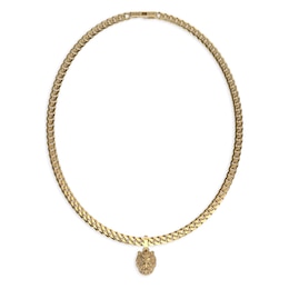 Guess Men's Stainless Steel Gold Tone Lion Head Pendant 21" Curb Chain Necklace