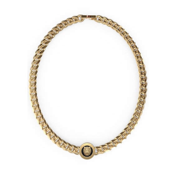 Guess Mens Stainless Steel Gold Tone Lion Coin 21 Curb Chain